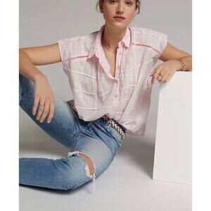 Pilcro Pale Pink Cap-Sleeve Button Shirt